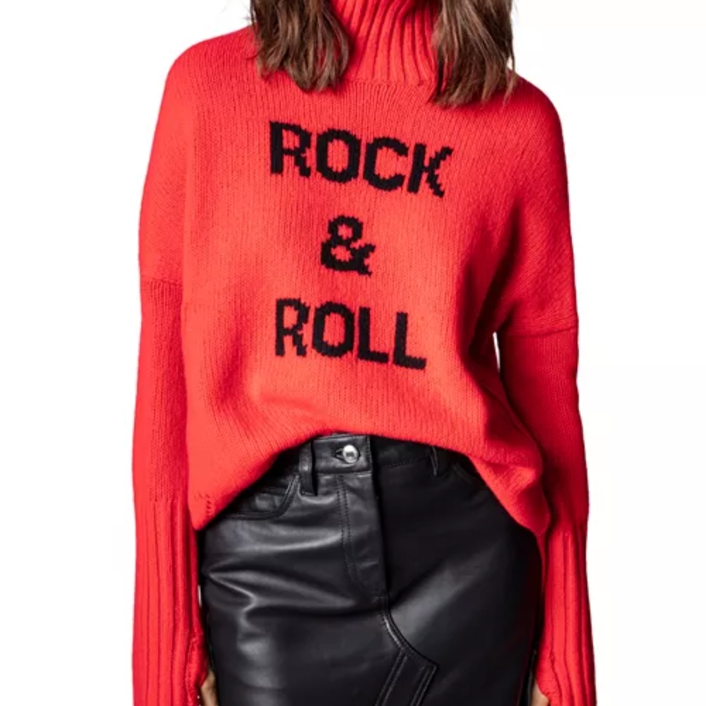 Kid's Red Cowl Neck Sweater with Bold Black Text